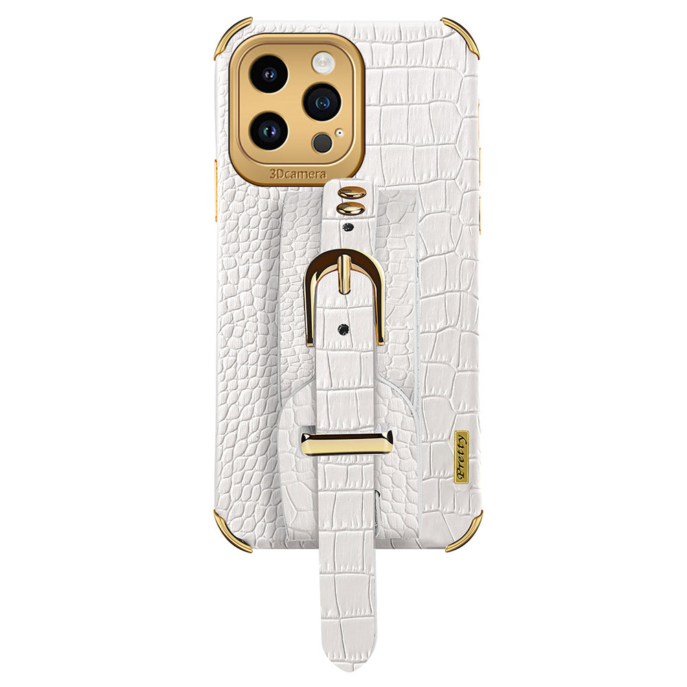 Crocodile Texture Protective Case for iPhone 14 Pro Max Electroplating Phone Case with Hand Strap Kickstand Crocodile Texture Protective Case for iPhone 14 Pro Max Electroplating Phone Case with Hand Strap Kickstand